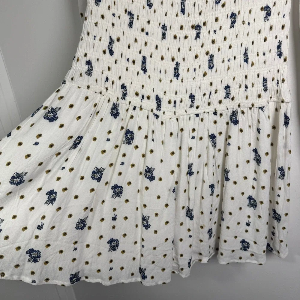 Free People‎ Two Faces Mini Dress XS White Floral Long Sleeve Boho Cottagecore